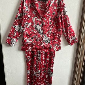 Victoria’s Secret silky, 2-piece pajamas set, size M, cherry red, black & white